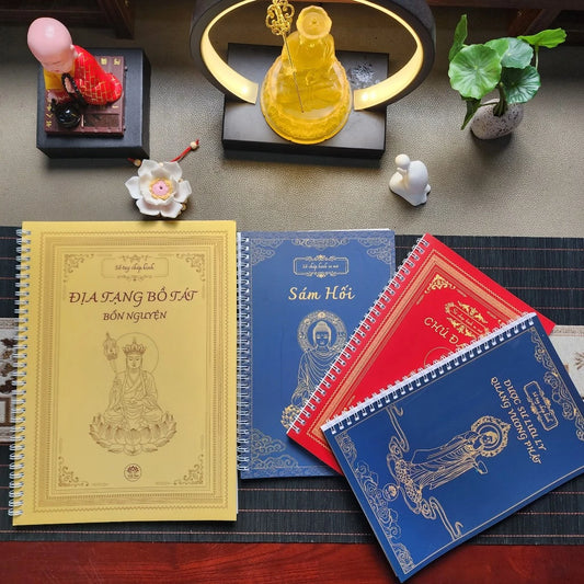 Combo 4 Cuốn Sổ Chép Kinh Địa Tạng - Chú Đại Bi - Sám Hối - Dược Sư Lưu Ly