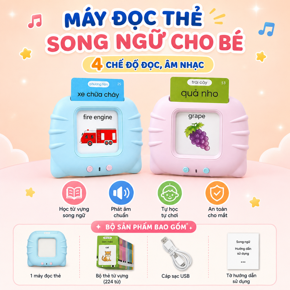 Máy Đọc Thẻ Flashcard Thông Minh Song Ngữ Anh Việt cho bé