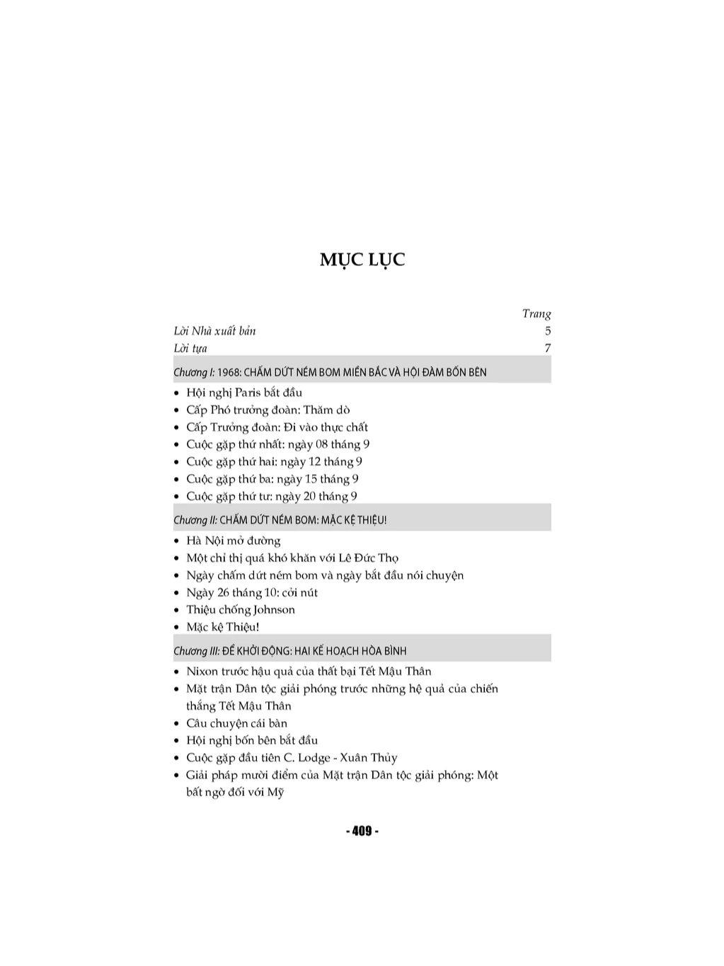 Mục lục Các Cuộc Thương Lượng Lê Đức Thọ – Kissinger Tại Paris
