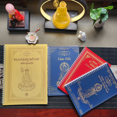 Combo 4 Cuốn Sổ Chép Kinh Địa Tạng - Chú Đại Bi - Sám Hối - Dược Sư Lưu Ly