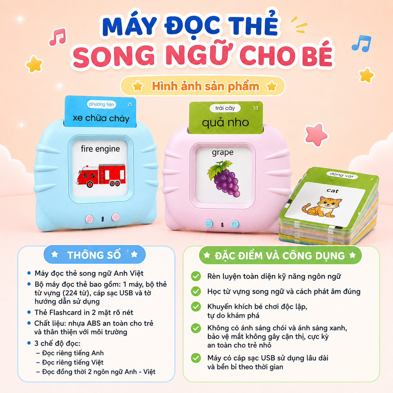 COMBO Learn & Play - My First Picture Book & Máy Đọc Thẻ Song Ngữ Anh Việt cho bé