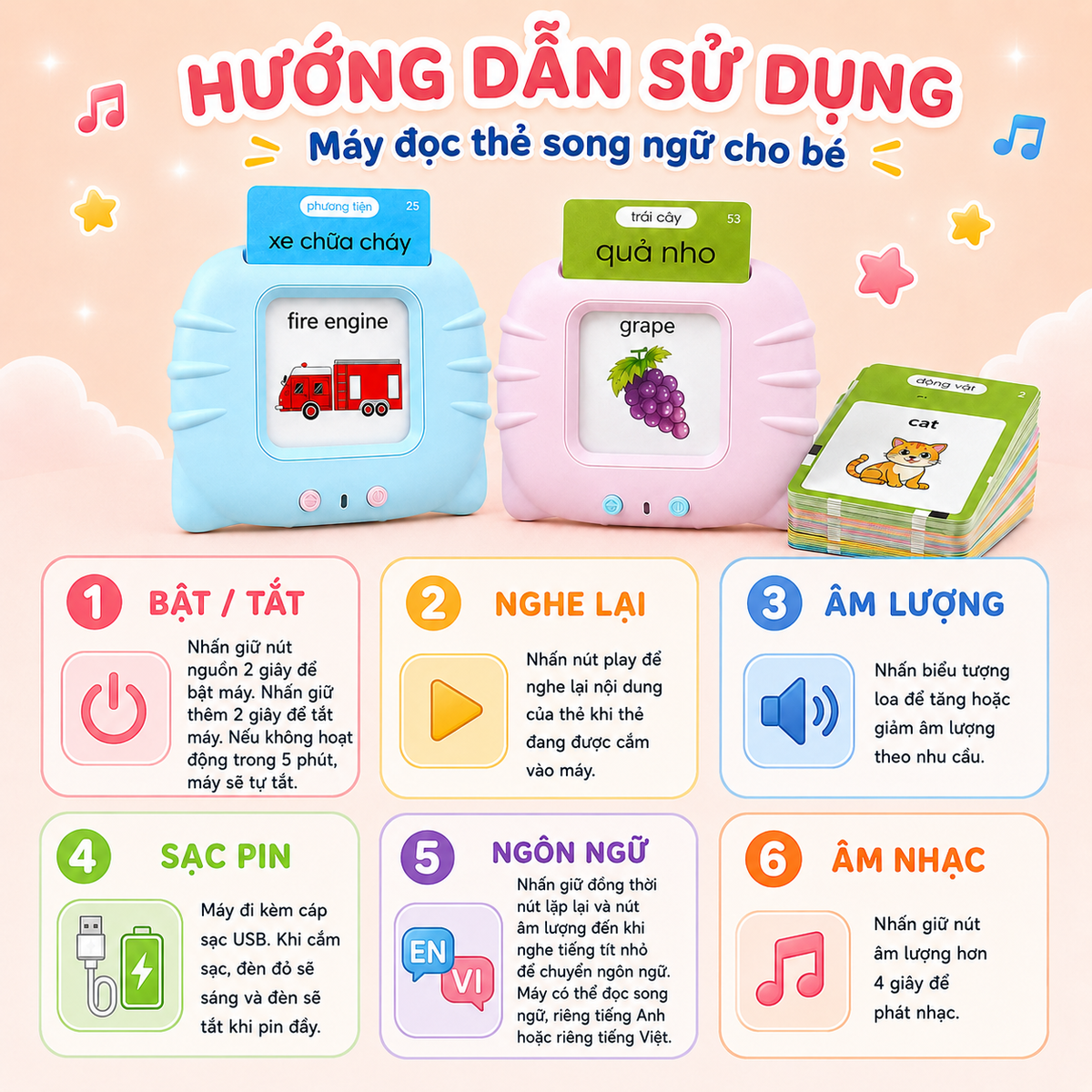 Máy Đọc Thẻ Flashcard Thông Minh Song Ngữ Anh Việt cho bé