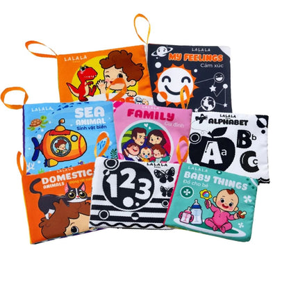 [Pre-order] Bộ 8 Cuốn Sách Vải Song Ngữ Đa Giác Quan Cho Bé Sơ Sinh