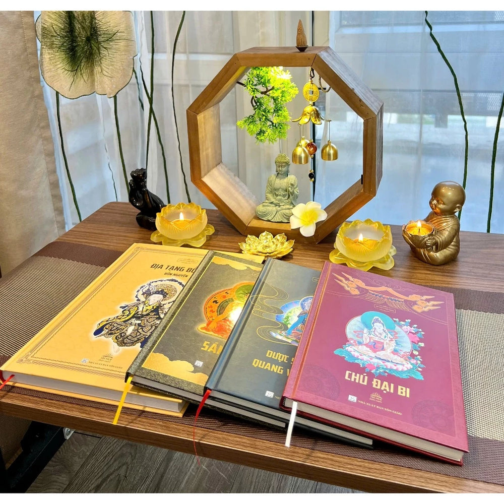 Combo 4Q Sổ Chép Kinh Phiên Bản Cao Cấp Bìa Cứng (Địa Tạng - Sám Hối - Chú Đại Bi - Dược Sư)